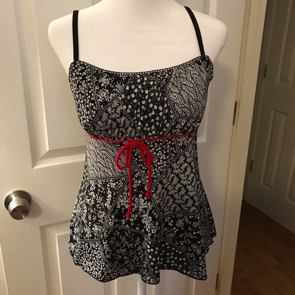 A. Byer Black and White Camisole with Red Tie